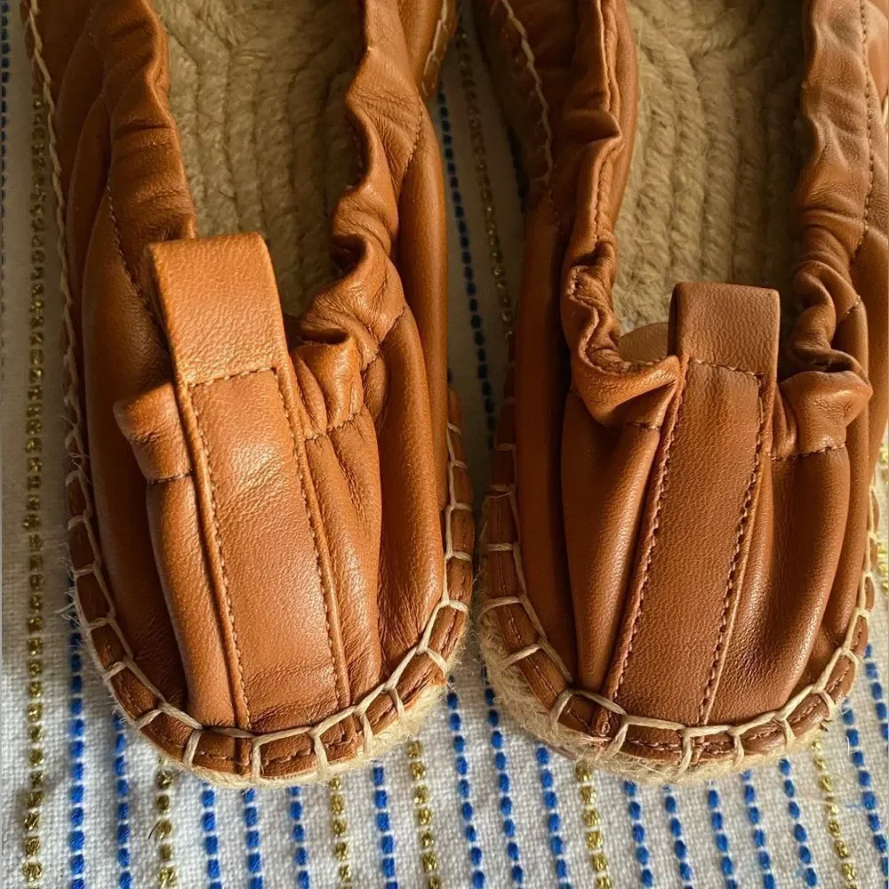 Saks fifth Avenue Shoes Womens size 6  Espadrille Brown Leather Flat NEW